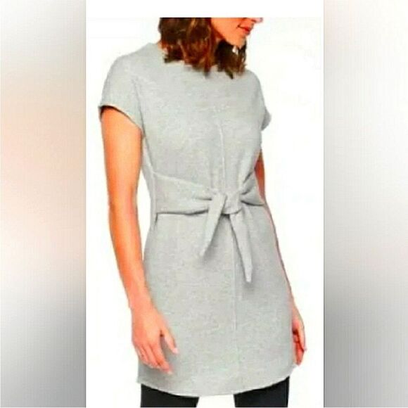 ATHLETA | Embrace Gray Sweatshirt Tunic Dress Tie Sash Women’s Size X-Small - Picture 13 of 13